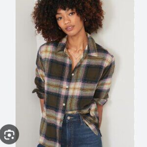 Old Navy Multicolor Plaid Boyfriend Shirt Size XXL Purple Brown Yellow
